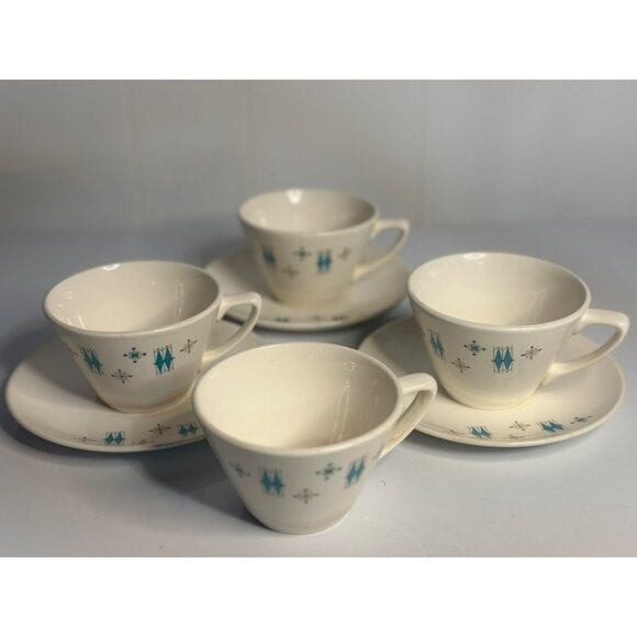 VTG 50s Salem American Ironstone Tea Coffee Cups & Saucers Set 4 Cups 3 Saucers - Picture 2 of 9